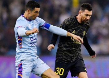 Cristiano Ronaldo dan Lionel Messi terakhir bertemu di lapangan pada Januari saat pertandingan persahabatan antara Al Nassr dan Paris Saint-Germain di Riyadh. Aurelien Meunier - PSG/PSG via Getty Images