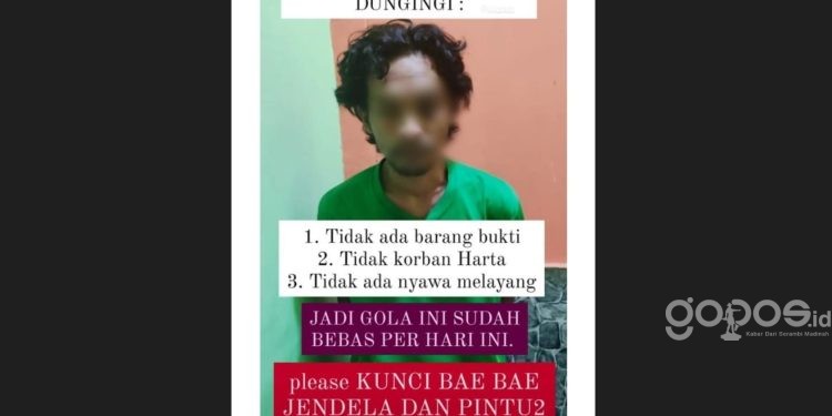 Tangkapan layar kasus dugaan percobaan pencurian yang ditangani Polsek Dungingi viral di media sosial.