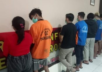 Tujuh tersangka yang merupakan mucikari dalam kasus TPPO resmi mendekam di hotel prodeo Polresta Gorontalo Kota.(sari/gopos)
