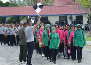 Kegiatan jalan sehat Polres Pohuwato dalam rangka HUT Bhayangkara ke 77.