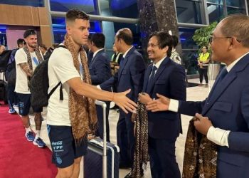 Kedatangan Timnas Argentina saat disambut di Indonesia.(twitter @argentina)
