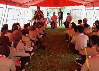 Perkemahan Bakti (Perti) Saka Bakti Husada III yang digelar di Bumi Perkemahan Duhiadaa menghadirkan berbagai macam kegiatan diantaranya pendalaman materi Krida Bina Keluarga Sehat, Ahad (16/07/2023).