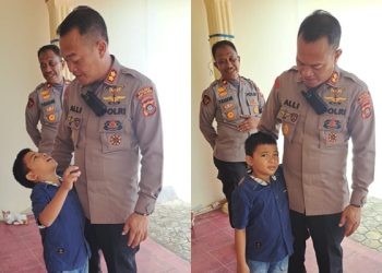 Tristan sangat bergembira saat bertemu langsung dengan Kapolres AKBP Muhammad Alli, Senin (3/7/2023)