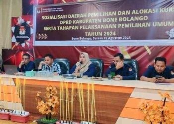 Komisi Pemilihan Umum (KPU) Kabupaten Bone Bolango kembali melaksanakan sosialisasi Daerah Pemilihan dan Alokasi Kursi di DPRD Bone Bolango serta tahapan pemilu 2024, Selasa (22/8/2023).