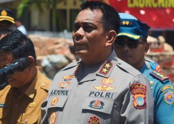 Kepala Kepolisian Daerah (Kapolda) Gorontalo, Irjen Pol Angesta R Yoyol saat konferensi pers di Polres Bone Bolango, Senin (28/8/2023). (F: Putra/Gopos)