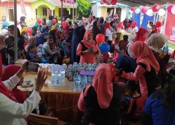 Alfamart Sahabat Posyandu yang digelar di Desa Sogitia, Kecamatan Bone, Kabupaten Bone Bolango, Gorontalo, Jumat (11/8/2023).