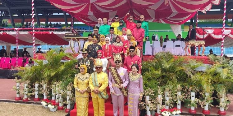 Suasana upacara perayaan HUT ke-78 RI di GOR Nani Wartabone.