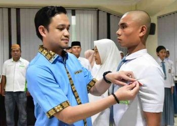 Wali Kota Gorontalo, Ryan Kono saat mengahdiri Pembukaan Pemusatan Pendidikan Dan Pelatihan Calon Pasukan Pengibar Bendera Pusaka (PASKIBRAKA) Kota Gorontalo Tahun 2023, Jumat (5/8/2023).