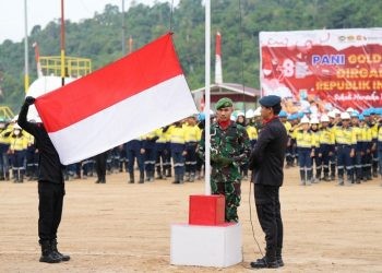 Pani Gold Project melaksanakan Upacara HUT Kemerdekaan RI ke 78 di Perusahaan Pertambangan, Desa Hulawa, Kecamatan Buntulia, Kabupaten Pohuwato, Kamis (17/8/2023). (Istimewa)