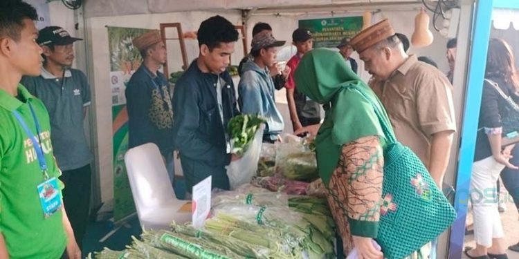 Salah satu stand yang menampilkan produk pertanian organik. Festival Produk Milenial Danau Perintis menampilkan 100 UMKM milenial. (Putra/gopos)