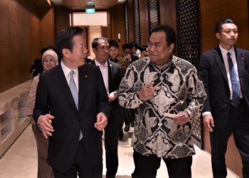 Wakil ketua DPR RI Rachmat Gobel usai menerima kunjungan delegasi Parlemen Jepang yang dipimpin oleh Natsuo Yamaguchi di Gedung Nusantara III DPR RI, Jakarta, Jumat (18/8/2023). Foto : Azka/Man