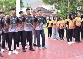 Atlet bola voli yang akan bertanding pada Pra Pekan Olahraga Nasional (PON) di Parigi Moutong, Sulawesi Tengah. (Foto – Nova)