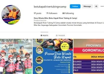 Mahasiswa KKN Tematik UNG Desa Bihe mempromosikan Wisata Alam River Tubing Botu Kapali melalui media sosial instagram