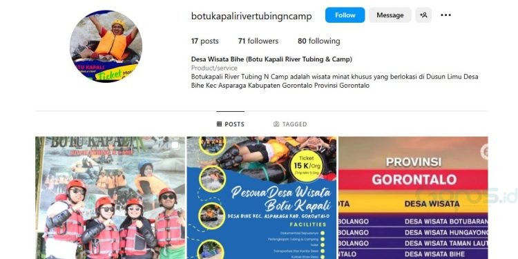 Mahasiswa KKN Tematik UNG Desa Bihe mempromosikan Wisata Alam River Tubing Botu Kapali melalui media sosial instagram