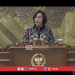 Menteri Keuangan Sri Mulyani menyampaikan tanggapan pemerintah atas pandangan fraksi terhadap Kebijakan Ekonomi Makro dan Pokok-Pokok Kebijakan Fiskal (KEM PPKF) RAPBN Tahun 2024 dalam Rapat Paripurna DPR RI di Jakarta, Selasa (30/5/2023). (ANTARA/Imamatul Silfia)