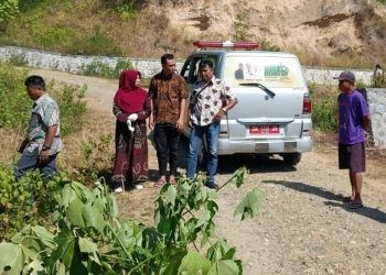 Tim dari Puskesmas Limboto Barat saat mengevakuasi jasad bayi di perkebunan Desa Pone, Selasa (22/8/2023).