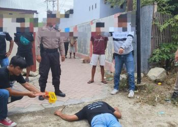 Polisi melakukan olah TKP di loksi penembakan MH, terduga pelaku pembacokan anggota Polri, Bripka Ariyanto. (Dok. Humas Polresta Gorontalo Kota)