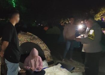Petugas Polsek Bolango melakukan patroli di lokasi wisata Boti Motoliolowu