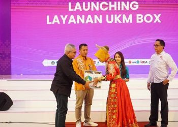 Peluncuran UKM Box pada pembukaan Hulonthalo Art and Craft Festival 2023 di Grand Palace Convention Center (GPCC) Kota Gorontalo.(Dok Putra/BI Gorontalo)