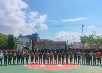 Kepolisian Daerah Gorontalo menggelar apel gelar pasukan operasi Mantap Brata Otanaha 2023 - 2024, guna pengamanan pemilu di 2024 Selasa, (17/10/2023) 