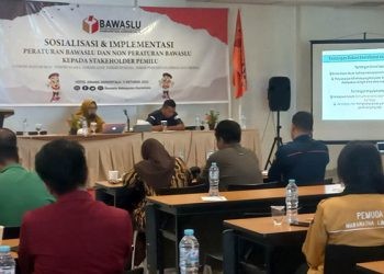Sosialisasi dan Implementasi Peraturan Bawaslu dan Non Peraturan Bawaslu kepada Stakeholder Pemilu yang dilaksanaan Bawaslu Kabupaten Gorontalo, Senin (9/10/2023) di Hotel Amaris, Kota Gorontalo
