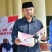 Bupati Pohuwato Saipul Mbuinga memberikan sambutan apel Korpri dan Sumpah Pemuda ke-95, berlangsung di halaman Kantor Bersama Bupati Pohuwato, Senin (30/10/2023). (F Humas Pemda Pohuwato)