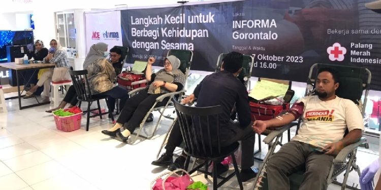 Aksi donor darah yang dilaksanakan oleh Ace-Informa Gorontalo, Sabtu (7/9/2023) (rama/gopos)