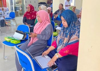 Para PKB dan PLKB saat mengikuti sosialisasi dari BPJamsostek di Aula Dinas Perpustakaan dan Kearsipan, Kamis (26/10/2023). (Foto Adit)