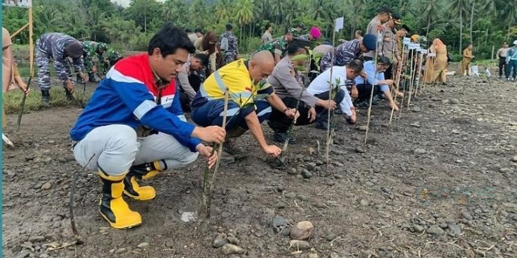 Kegiatan penanaman mangrove oleh Pertamina dan TNI serta instansi pemerintah Kab. Bone Bolango Provinsi Gorontalo di puncak penanaman mangrove nasional di Desa Tongo Kab. Bone Bolango (15/5) lalu sebagai bentuk komitmen dukungan penananam pohon untuk mengurangi emisi karbon serta khususnya mengurangi abrasi.