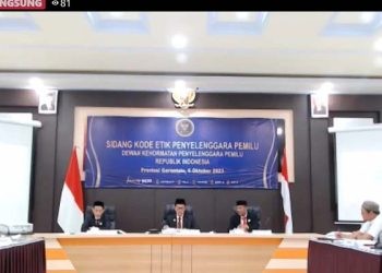 Sidang pemeriksaan dugaan pelanggaran Kode Etik Penyelenggara Pemilu (KEPP) oleh DKPP RI dengan teradu Bawaslu Provinsi Gorontalo, Jumat (6/10/2023).