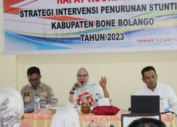 Rapat Koordinasi Strategi Intervensi Penurunan Stunting Kabupaten Bone Bolango tahun 2023, di Aula Dinas Perpustakaan Daerah Bone Bolango, Jumat (13/10/2023). (Foto Yudi)