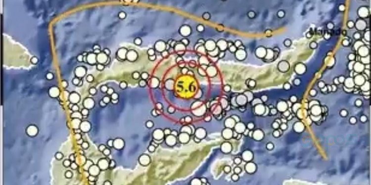 Gempa bumi di perairan Boalemo, Gorontalo, Senin (9/10/2023). (BMKG)