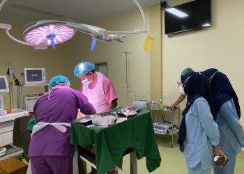 Tim Dokter RSUD Toto Kabila saat melakukan operasi vasektomi pada salah seorang akseptor, Selasa (7/11/2023). (Foto Adit)