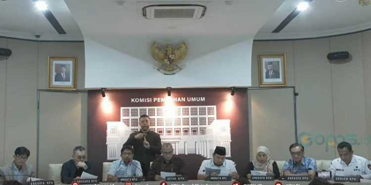 Konferensi Pers yang dilaksanakan KPU terkait penetapan tiga pasangan calon Pilpres 2024, Senin (13/11/2023).(tangkapan layar)