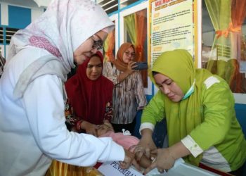 Plt Bupati Merlan S. Uloli saat meninjau langsung kegiatan pendataan stunting dan giat ukur untuk balita di Kecamatan Tapa, Jumat (10/3/2023). (F. Yudi/Sespri Wabup)