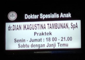 Klinik Prima Farma tempat praktek dokter spesialis anak, dr Dian Ikagustina Tambunan.(f. Yusuf/gopos)