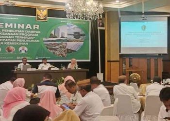 Kegiatan Seminar Penelitian Dampak Program Kemiskinan Kota Gorontalo di Grand Q Kota Gorontalo, Rabu (6/12/2023).