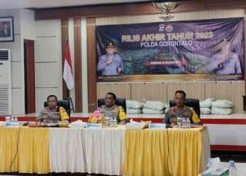 rilis akhir tahun yang dilakukan Polda Gorontalo di Aula Titinepo, Polda Gorontalo, Kamis (28/12/2023).