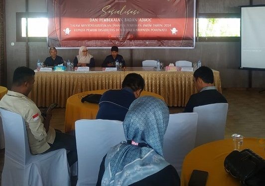 KPU Pohuwato Mensosialisasikan Pembekalan Badan Adhoc Dalam Mensosialisasikan Tahapan Pemilu Tahun 2024, Kepada Pemilih Disabilitas Kabupaten Pohuwato, berlangsung Mangrove Eco Resort Marisa, Kamis (12/12/2023). (Yusuf/Gopos)