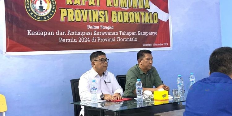 Rapat Kominda Provinsi Gorontalo dalam rangka kesiapan dan antisipasi kerawanan pemilu 2024, Jumat (1/12/2023) (istimewa)