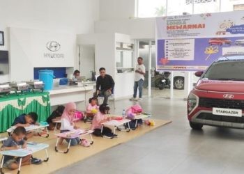 Hyundai Gorontalo menggelar Showroom Event lomba mewarnai, Sabtu (16/12/2023) (muhajir/gopos)