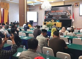 Kegiatan Pelatihan Saksi Pemilu yang diprakarsai Bawaslu Kota Gorontalo digelar di Grand Q Hotel Gorontalo, Jumat (29/12/2023). (F. Rama/gopos)