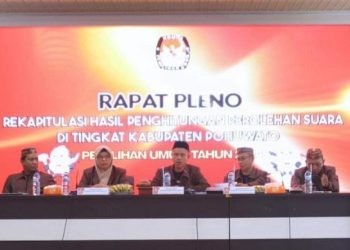 Rapat pleno rekapitulasi perhitungan suara hasil Pemilu serentak tingkat kabupaten yang digelar KPU Pohuwato, Kamis dini hari (29/2/2024).