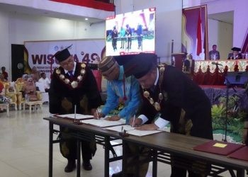 Penandatanganan Nota Kesepahaman Bersama antara Pani Gold Project dan UNG, berlangsung di Auditorium UNG, Rabu (21/2/2024).