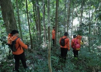 Sejumlah anggota Basarnas Pohuwato saat mencari Amir Ismail (40) yang tersesat di hutan Popayato.(F. Basarnas)