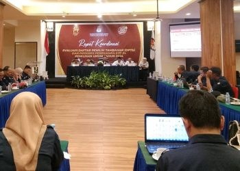Rapat Koordinasi Evaluasi Daftar Pemilih Tambahan dan Perekaman e-KTP yang digelar KPU Kabupaten Gorontalo.