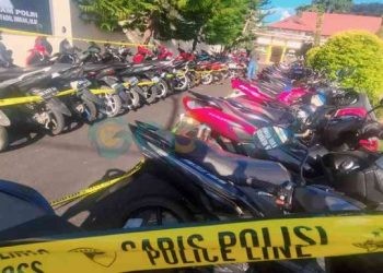 Kepolisian Resor (Polres) Bone Bolango berhasil merazia puluhan unit sepeda motor di Center Poin Bone Bolango, Rabu (13/3/2024).