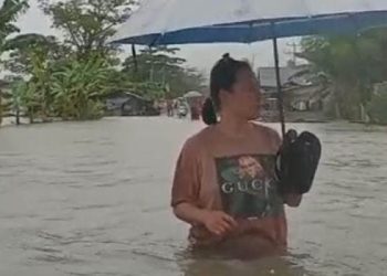 Banjir melanda wilayah Kecamatan Tolinggula-Biawu, dengan ketinggian air mencapai pinggang orang dewasa.(istimewa)