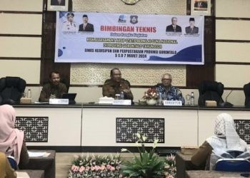 Pembukaan  kegiatan bimtek oleh Sekretaris Daerah Provinsi Gorontalo, Bapak Drs. H. Sofian Ibrahim, M.Si, Selasa (5/3/2024) (iya/gopos)