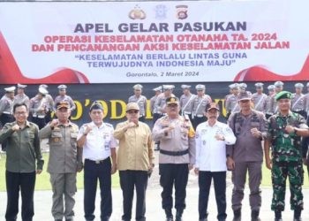 Jajaran Pimpinan Forkopimda Provinsi Gorontalo pada apel gelar perkara pasukan operasi keselamatan otanaha tahun 2024, Sabtu (2/3/2024) (muhajir/gopos)